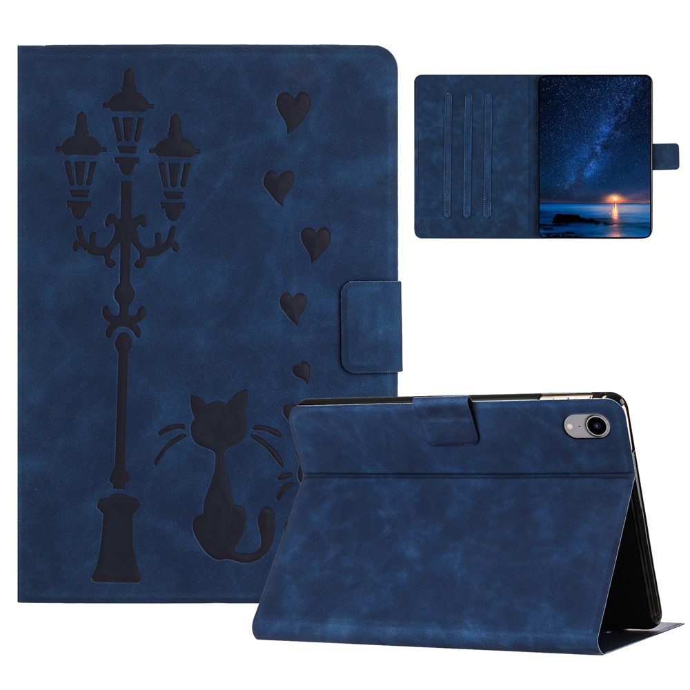 For iPad mini (2024) / mini (2021) Case Couple Cat Imprinted Microfiber Leather Smart Tablet Cover - Blue