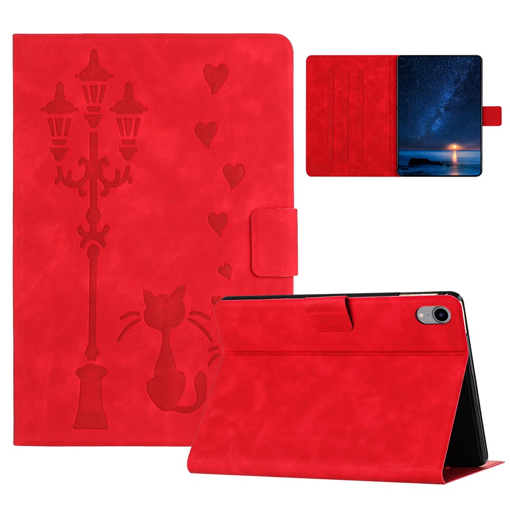 For iPad mini (2024) / mini (2021) Case Couple Cat Imprinted Microfiber Leather Smart Tablet Cover - Red