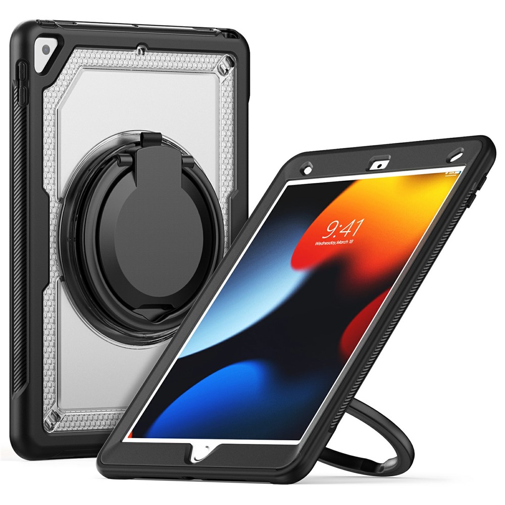 For iPad 10.2 (2021) / (2020) / (2019) / iPad Pro 10.5-inch (2017) / iPad Air 10.5 inch Case with Strap Kickstand PC+TPU Tablet Cover - Transparent