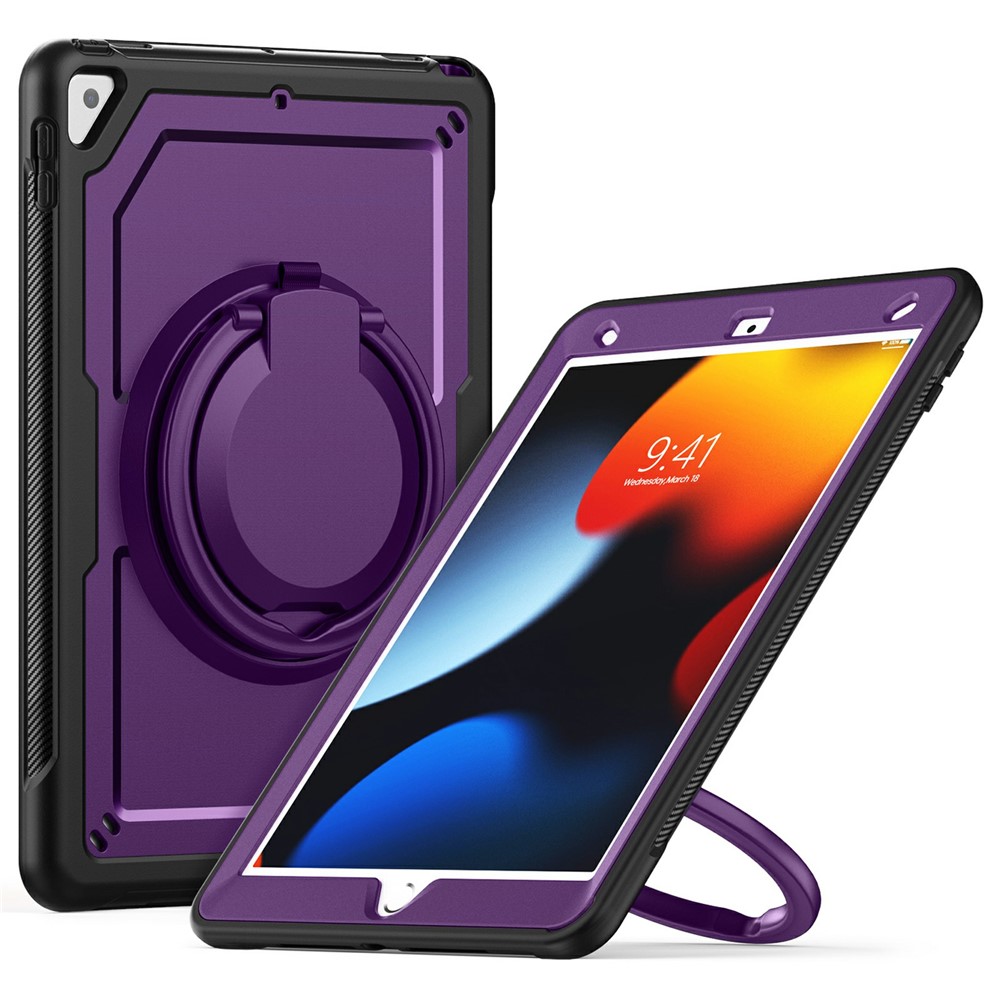 For iPad 10.2 (2021) / (2020) / (2019) / iPad Pro 10.5-inch (2017) / iPad Air 10.5 inch Case with Strap Kickstand PC+TPU Tablet Cover - Purple