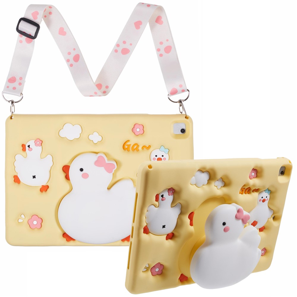 For iPad 9.7-inch (2017) / (2018) / iPad Air (2013) / Air 2 Silicone Tablet Case 3D Duck Pattern Design Protective Cover with Shoulder Strap