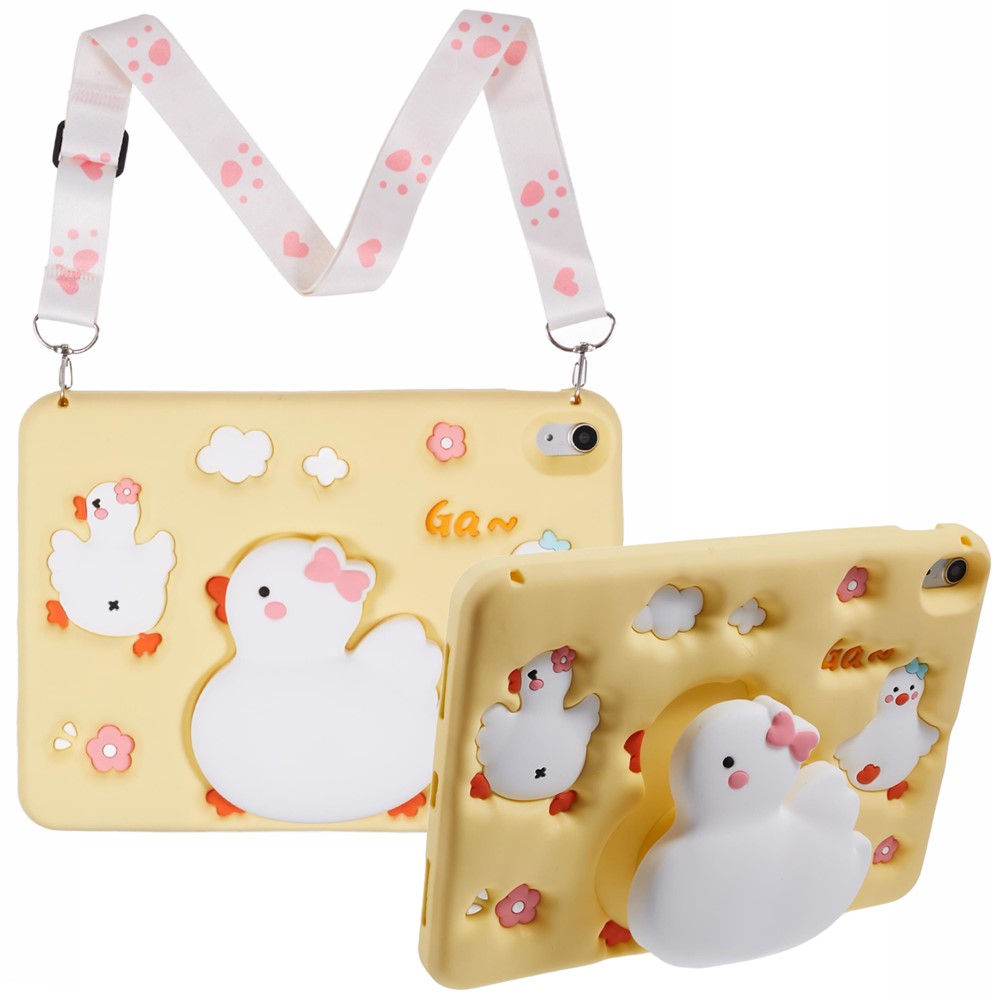 For iPad (2025) / 10.9 (2022) Silicone Tablet Case 3D Duck Pattern Design Protective Cover with Shoulder Strap