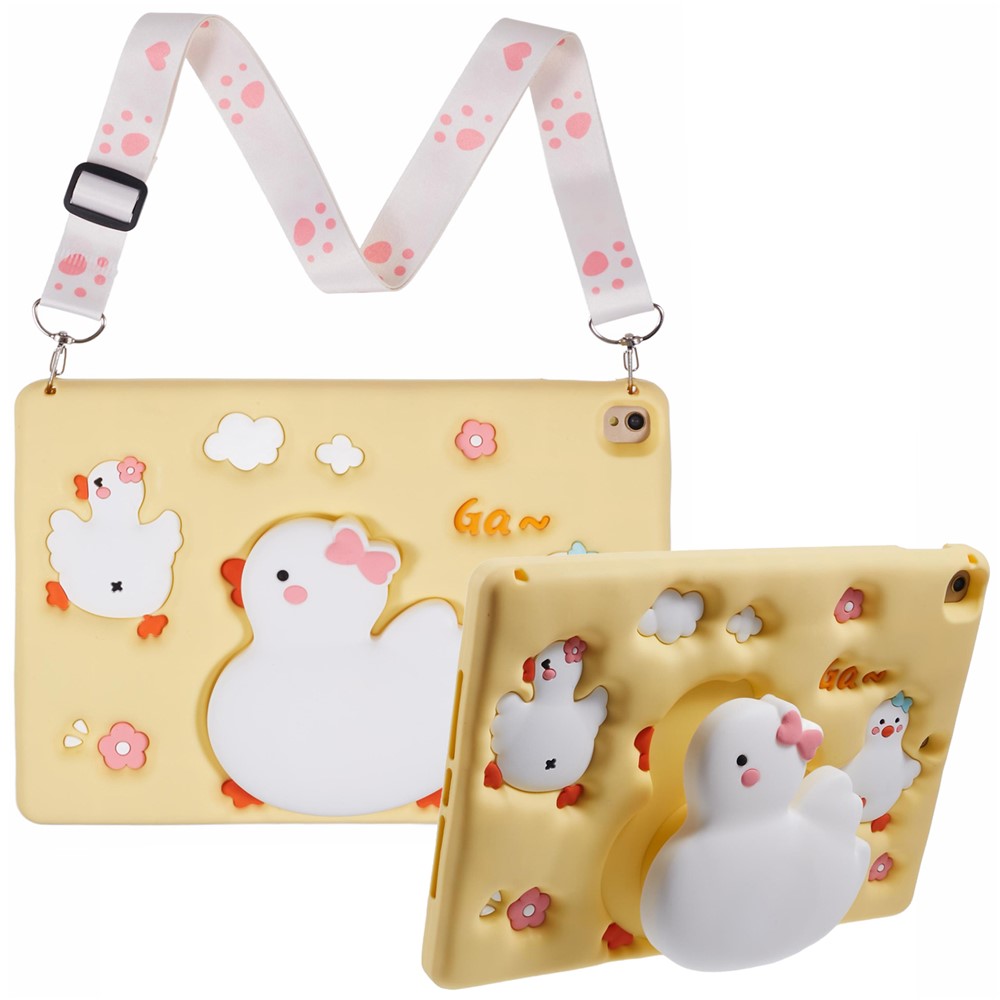 For iPad 10.2 (2021) / (2020) / (2019) / Air 10.5 inch (2019) / Pro 10.5-inch (2017) Silicone Tablet Case 3D Duck Pattern Protective Cover with Shoulder Strap