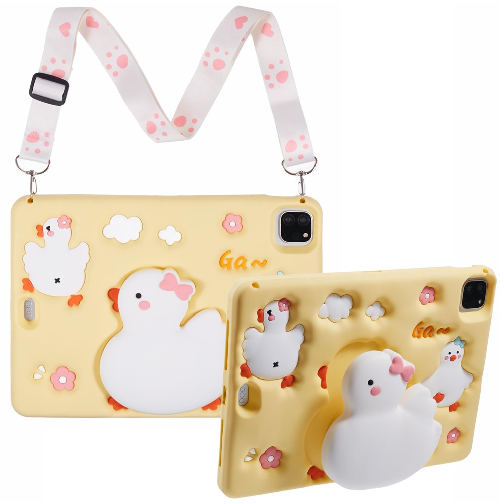 For iPad Air 11 (2025) / (2024) / Air (2022) / (2020) / Pro 11 (2025) / 11 (2024) / (2022) / (2021) / (2020) / (2018) Silicone Case 3D Duck Pattern with Strap