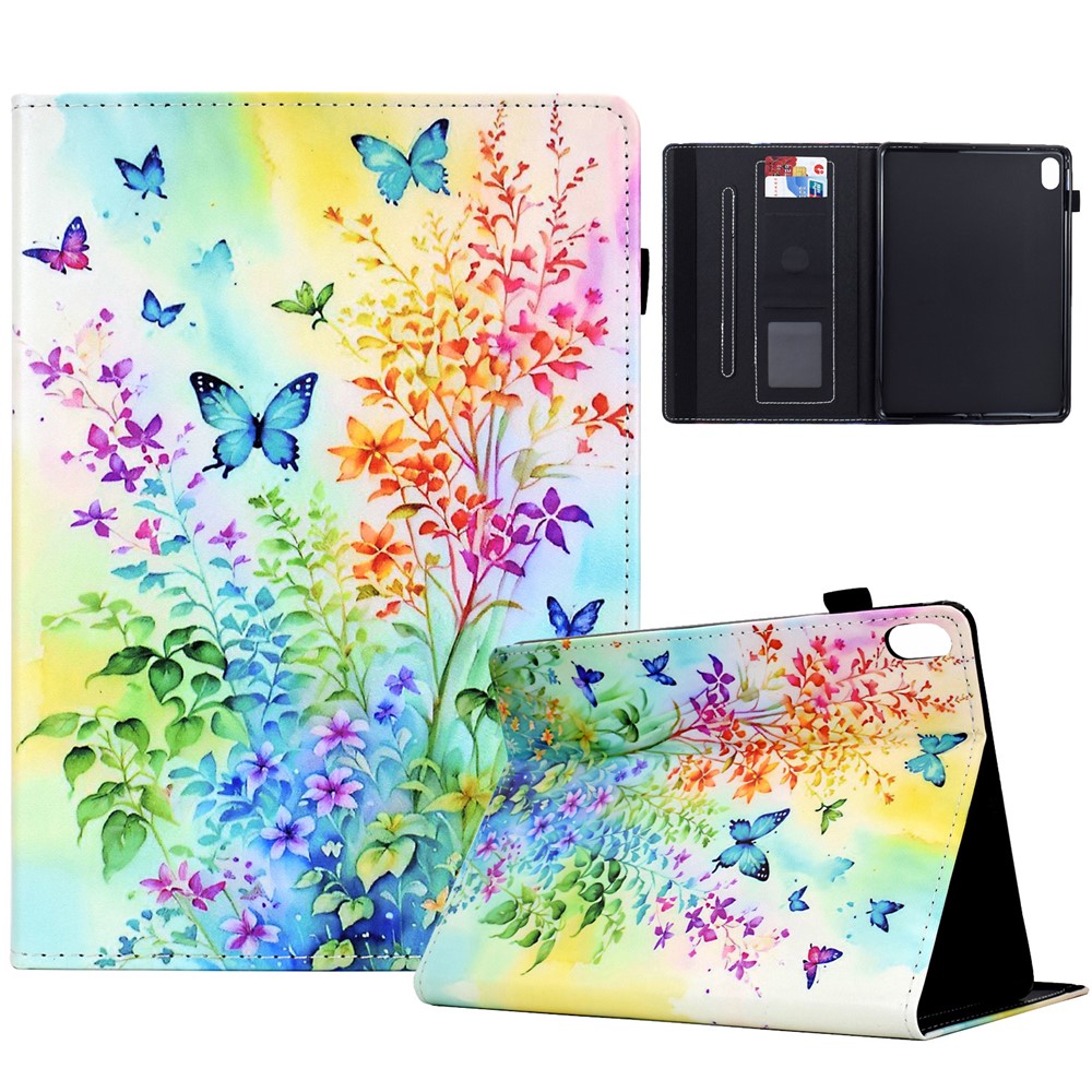 For iPad (2025) / 10.9 (2022) Case Pattern Printing Tablet Cover Shockproof Leather Card Holder Stand Case - Flowers And Butterflies