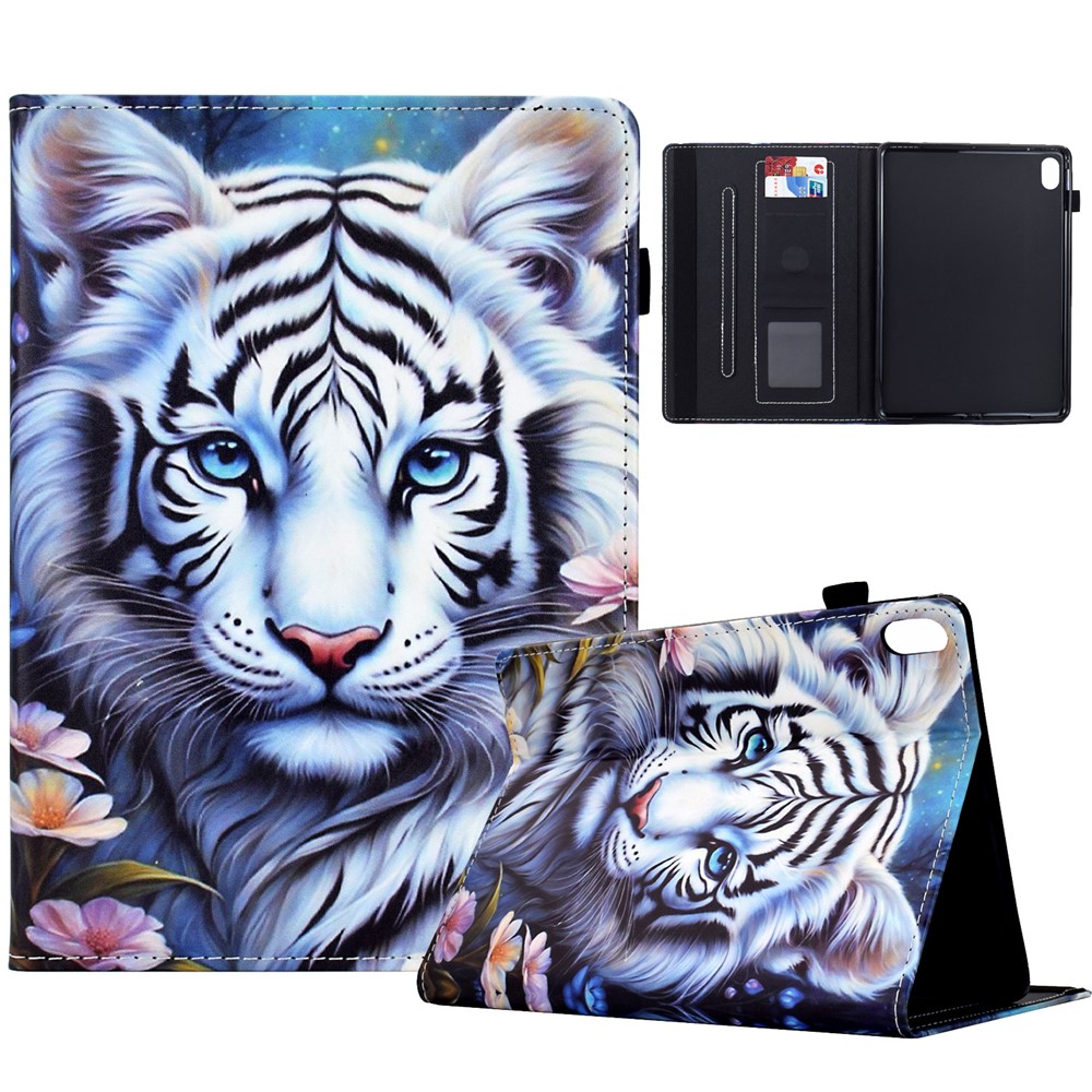 For iPad (2025) / 10.9 (2022) Case Pattern Printing Tablet Cover Shockproof Leather Card Holder Stand Case - Tiger