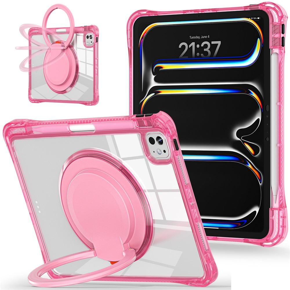 For iPad Pro 11 (2025) / 11 (2024) Case Rotary Kickstand PC+TPU+Acrylic Tablet Cover - Rose