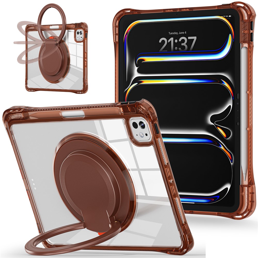 For iPad Pro 11 (2025) / 11 (2024) Case Rotary Kickstand PC+TPU+Acrylic Tablet Cover - Chocolate Color