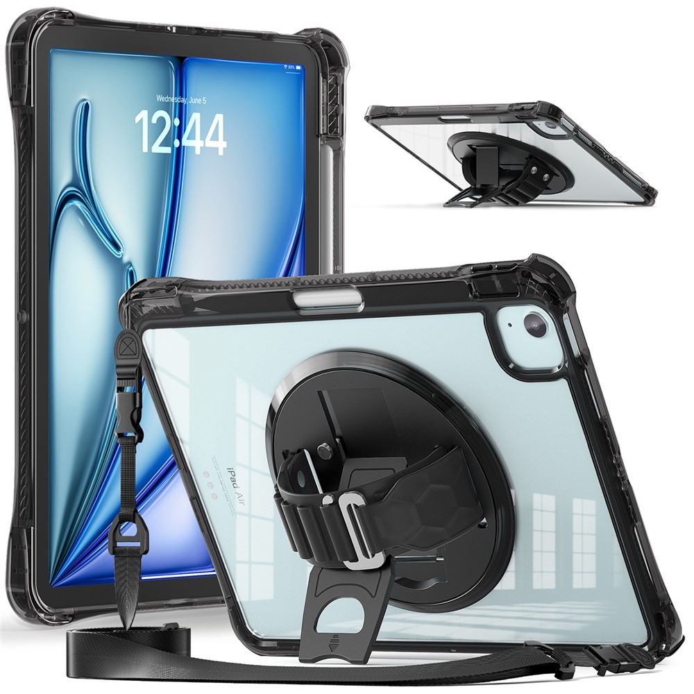 For iPad Air 11 (2025) / (2024) / Air (2022) / (2020) / Pro 11 (2022) / (2021) / (2020) / (2018) Kickstand Case with Strap - Black