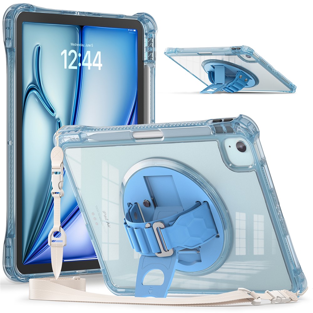 For iPad Air 11 (2025) / (2024) / Air (2022) / (2020) / Pro 11 (2022) / (2021) / (2020) / (2018) Kickstand Case with Strap - Baby Blue