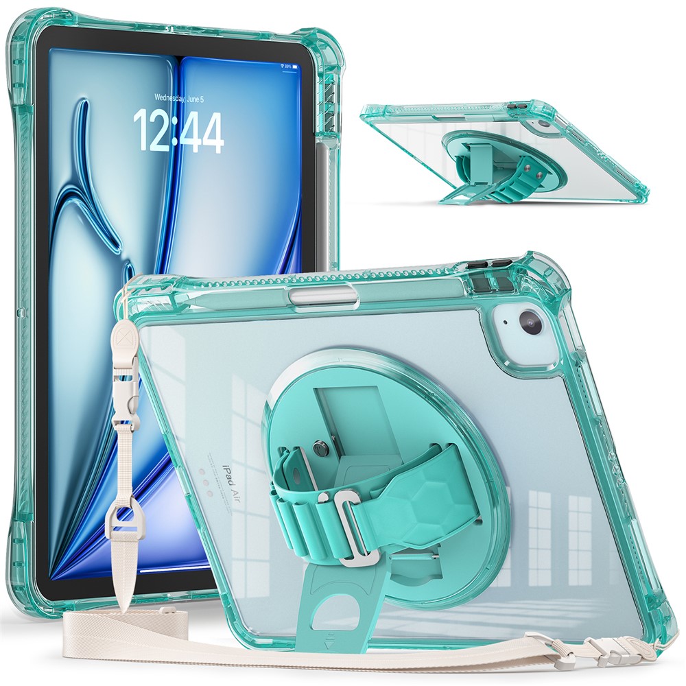 For iPad Air 11 (2025) / (2024) / Air (2022) / (2020) / Pro 11 (2022) / (2021) / (2020) / (2018) Kickstand Case with Strap - Light Green