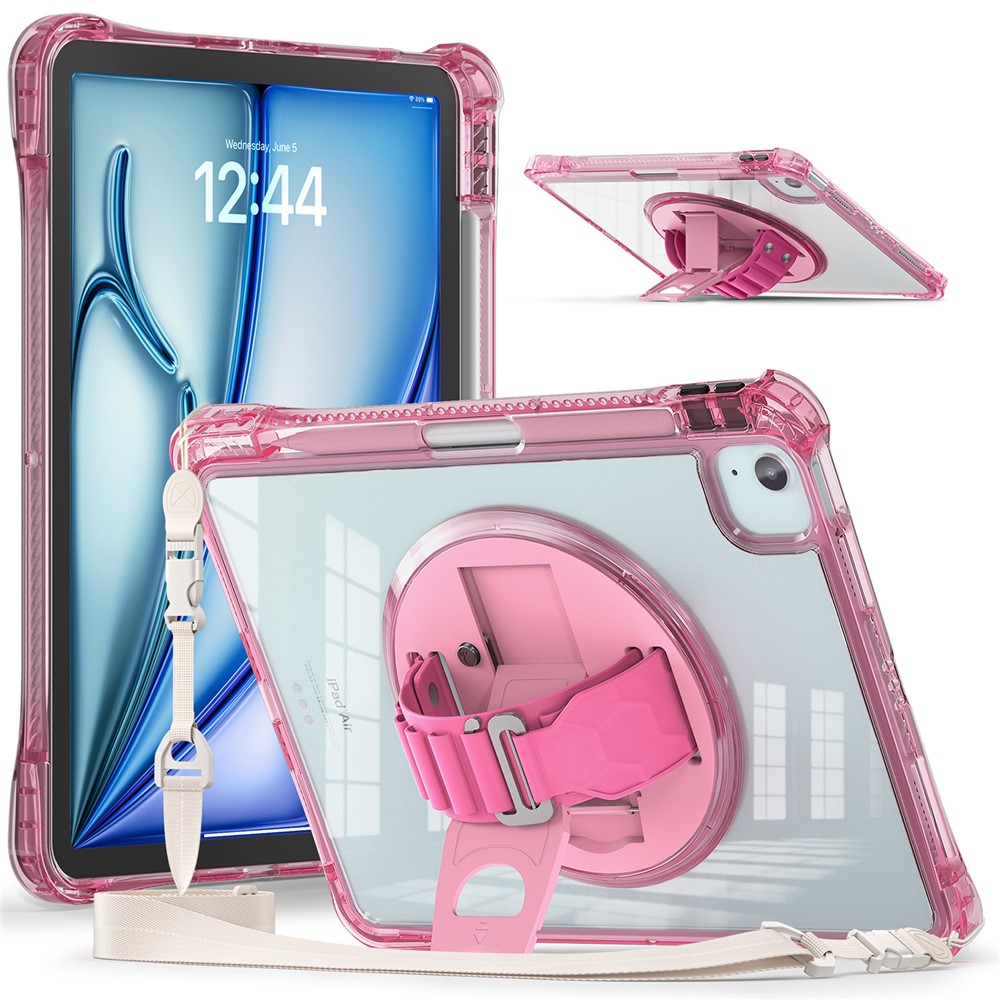 For iPad Air 11 (2025) / (2024) / Air (2022) / (2020) / Pro 11 (2022) / (2021) / (2020) / (2018) Kickstand Case with Strap - Rose