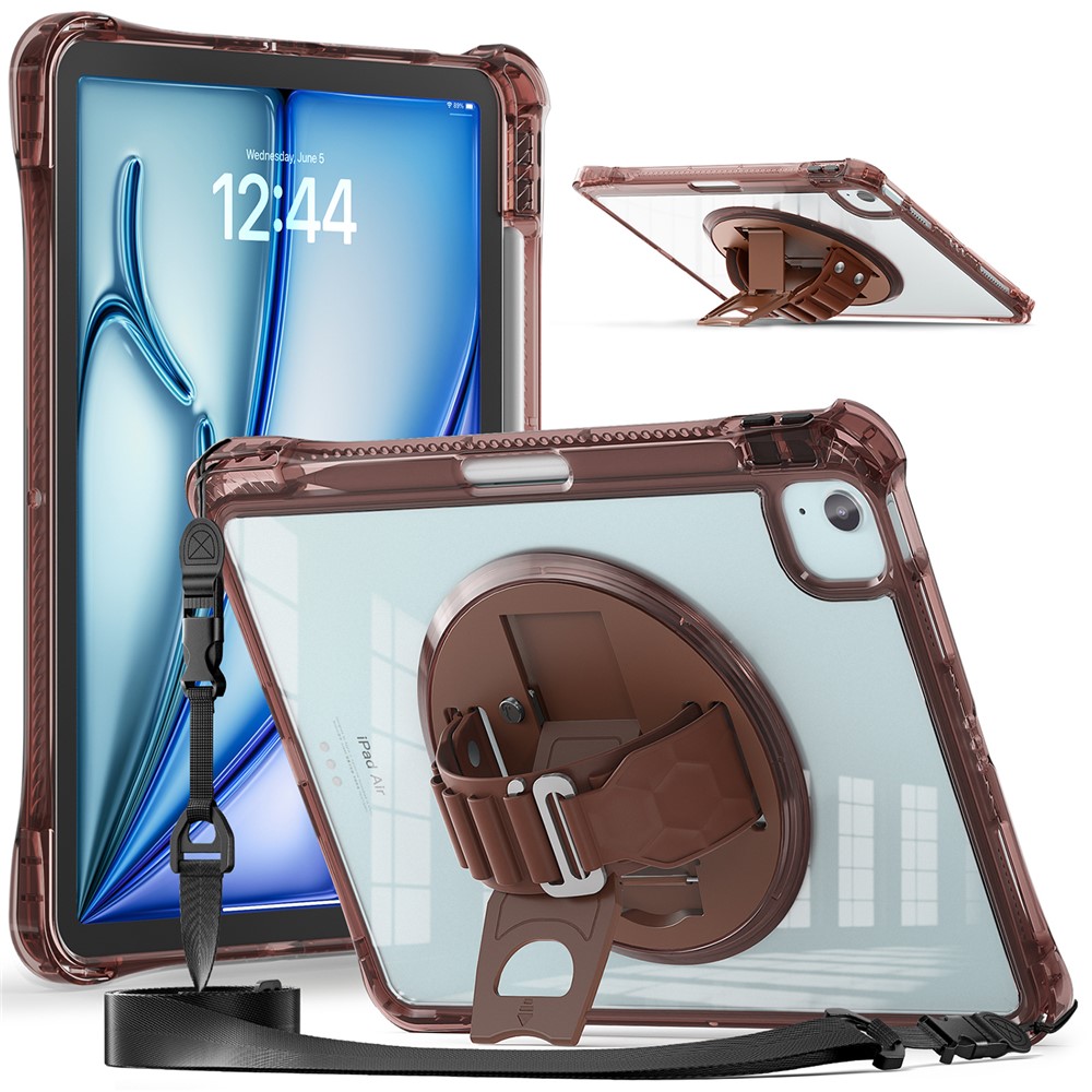 For iPad Air 11 (2025) / (2024) / Air (2022) / (2020) / Pro 11 (2022) / (2021) / (2020) / (2018) Kickstand Case with Strap - Chocolate Color