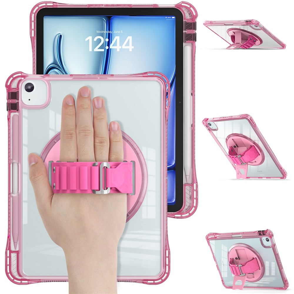 For iPad Air 11 (2025) / (2024) / Air (2022) / (2020) / Pro 11 (2022) / (2021) / (2020) / (2018) Case Kickstand Clear Tablet Cover - Rose