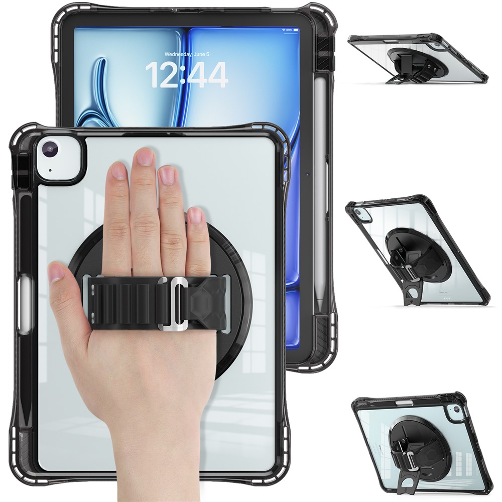 For iPad Air 11 (2025) / (2024) / Air (2022) / (2020) / Pro 11 (2022) / (2021) / (2020) / (2018) Case Kickstand Clear Tablet Cover - Black