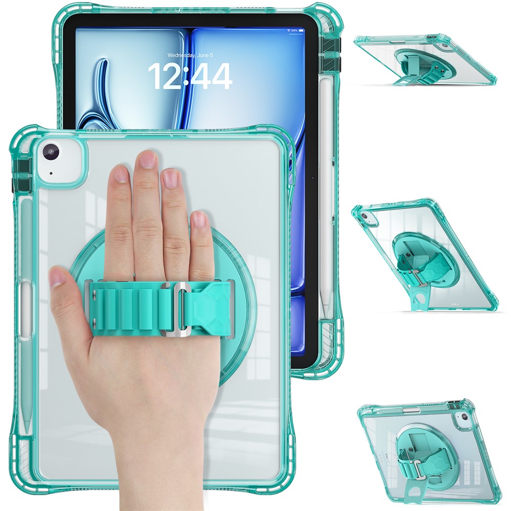 For iPad Air 11 (2025) / (2024) / Air (2022) / (2020) / Pro 11 (2022) / (2021) / (2020) / (2018) Case Kickstand Clear Tablet Cover - Light Green