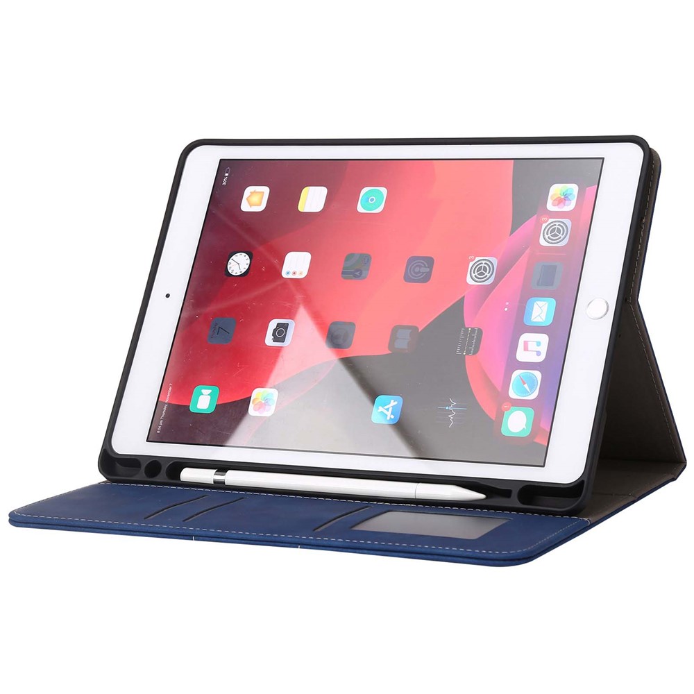 For iPad 10.2 (2021)/(2020)/(2019) PU Leather Smart Cover Wallet Design Folio Stand Tablet Case with Pencil Holder – Dark Blue-2