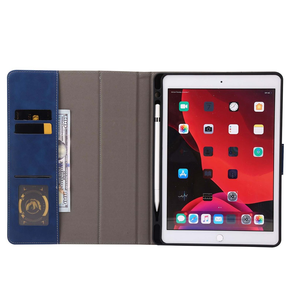 For iPad 10.2 (2021)/(2020)/(2019) PU Leather Smart Cover Wallet Design Folio Stand Tablet Case with Pencil Holder – Dark Blue-3