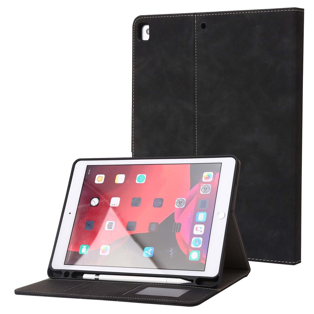 For iPad 10.2 (2021)/(2020)/(2019) PU Leather Smart Cover Wallet Design Folio Stand Tablet Case with Pencil Holder – Black