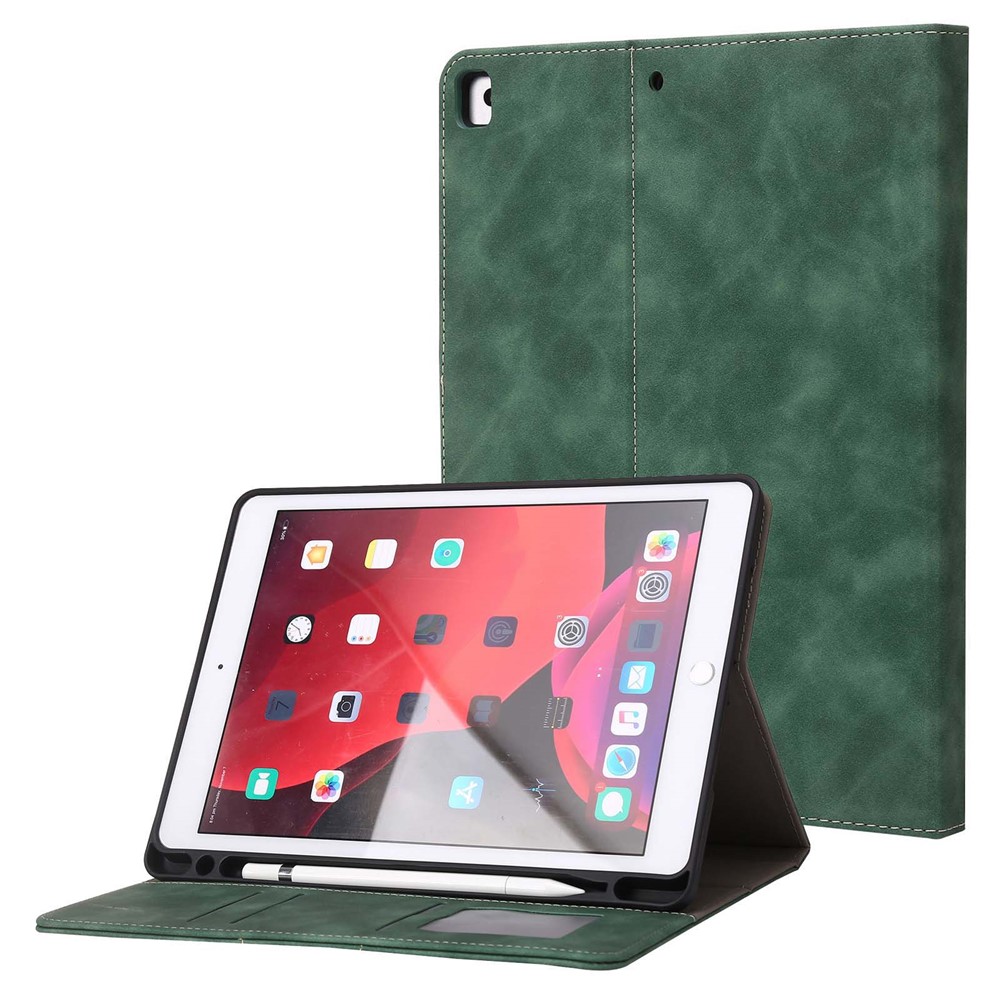For iPad 10.2 (2021)/(2020)/(2019) PU Leather Smart Cover Wallet Design Folio Stand Tablet Case with Pencil Holder – Green