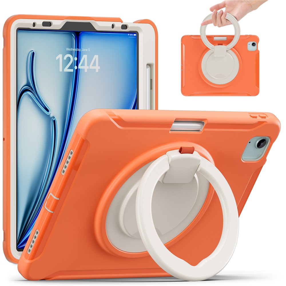 For iPad Air 11 (2025) / (2024) / Air (2022) / (2020) / Pro 11 (2022) / (2021) / (2020) / (2018) Case Kickstand with Pen Slot - Coral Orange