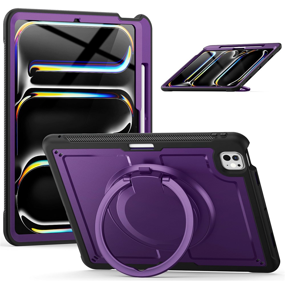 For iPad Pro 13 (2025) / 13 (2024) Case with Pencil Slot Rotating Kickstand PC+TPU Shockproof Tablet Cover - Purple