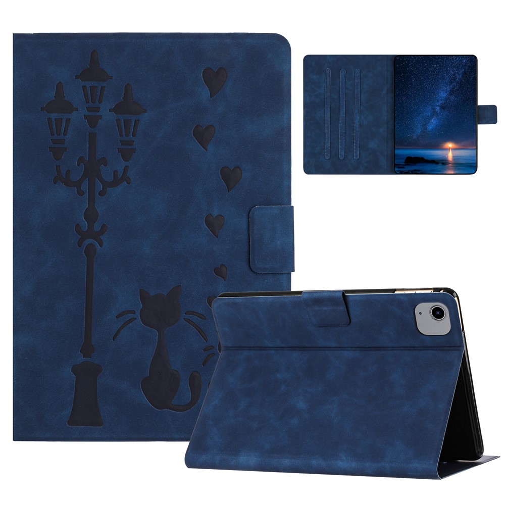 For iPad Air 11 (2025) / (2024) / Air (2022) / Air (2020) Case Couple Cat Imprinted Microfiber Leather Smart Tablet Cover - Blue