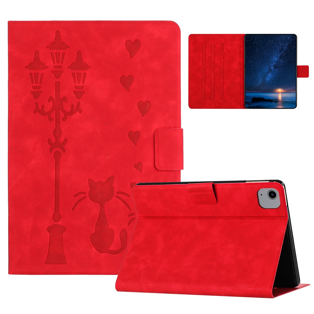 For iPad Air 11 (2025) / (2024) / Air (2022) / Air (2020) Case Couple Cat Imprinted Microfiber Leather Smart Tablet Cover - Red