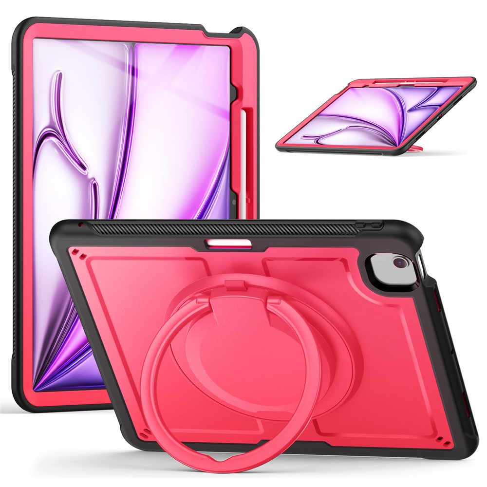 For iPad Air 13 (2025) / (2024) Case with Shoulder Strap / Pencil Slot Kickstand PC+TPU Tablet Cover - Red