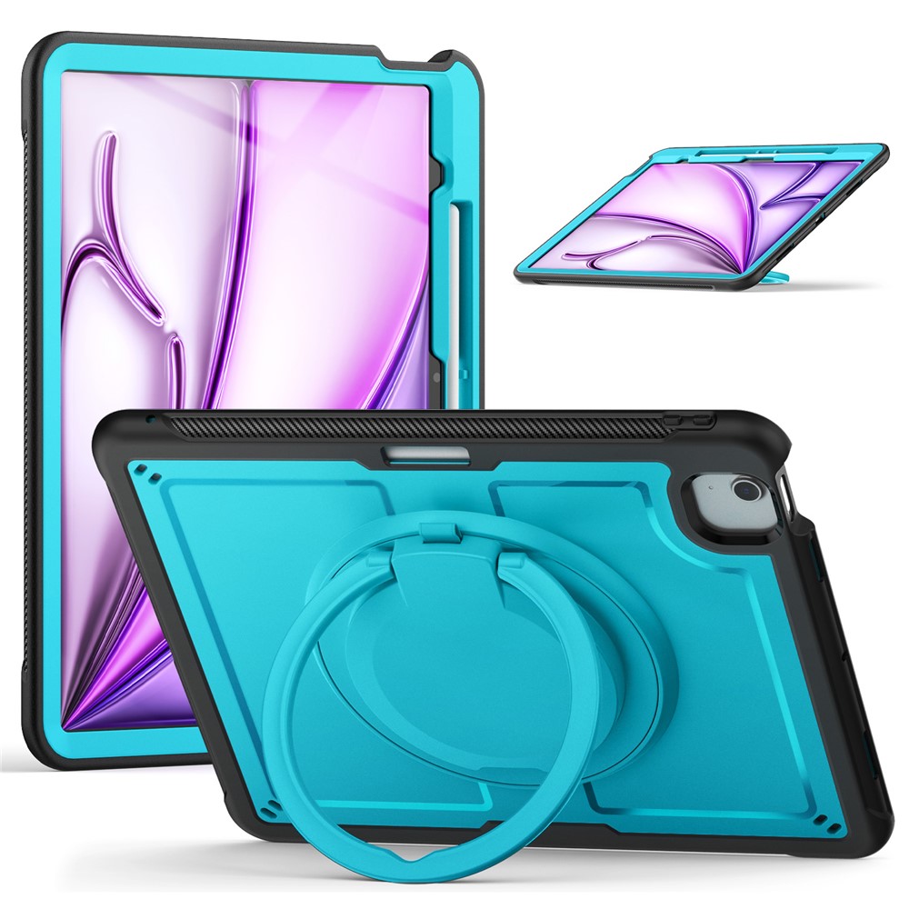 For iPad Air 13 (2025) / (2024) Case with Shoulder Strap / Pencil Slot Kickstand PC+TPU Tablet Cover - Baby Blue