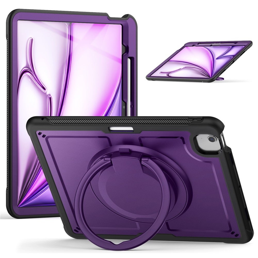 For iPad Air 13 (2025) / (2024) Case with Shoulder Strap / Pencil Slot Kickstand PC+TPU Tablet Cover - Purple