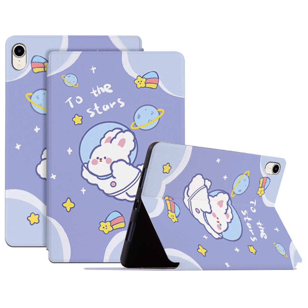 For iPad mini (2024) / mini (2021) Cartoon Pattern Printed Anti-Drop PU Leather Cover Shockproof Stand Tablet Case with Auto Wake / Sleep - Space Rabbit