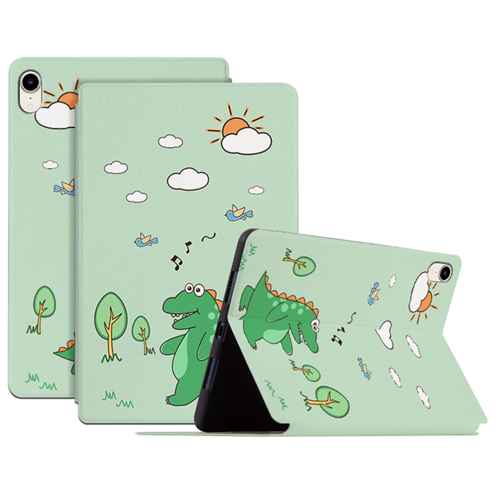 For iPad mini (2024) / mini (2021) Cartoon Pattern Printed Anti-Drop PU Leather Cover Shockproof Stand Tablet Case with Auto Wake / Sleep - Walking Dinosaur