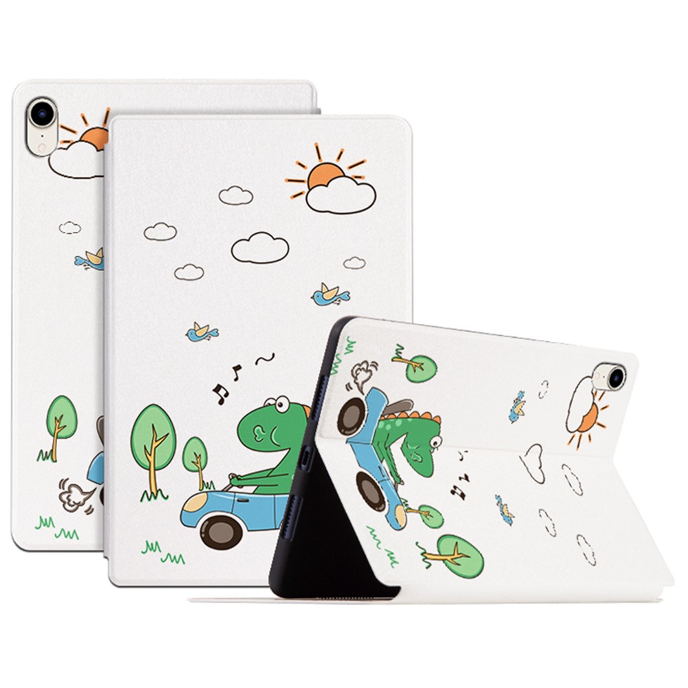 For iPad mini (2024) / mini (2021) Cartoon Pattern Printed Anti-Drop PU Leather Cover Shockproof Stand Tablet Case with Auto Wake / Sleep - Driving Dinosaur