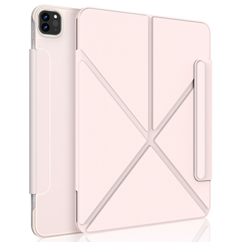 XUNDD XDD-0014 For iPad Pro 12.9 (2022) / (2021) / (2020) / (2018) Case PU Leather Multi-Angle Stand Smart Tablet Cover with Pen Holder - Pink
