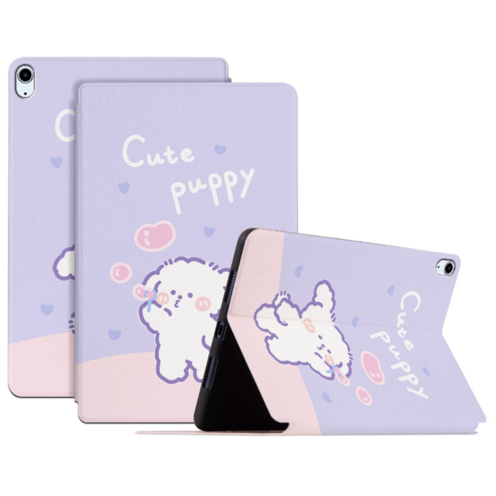 For iPad Air (2022)/(2020) Scratch Resistant Case with Stand Auto Wake/Sleep Tablet Case Cartoon Pattern Printed PU Leather Cover - Bubble Dog