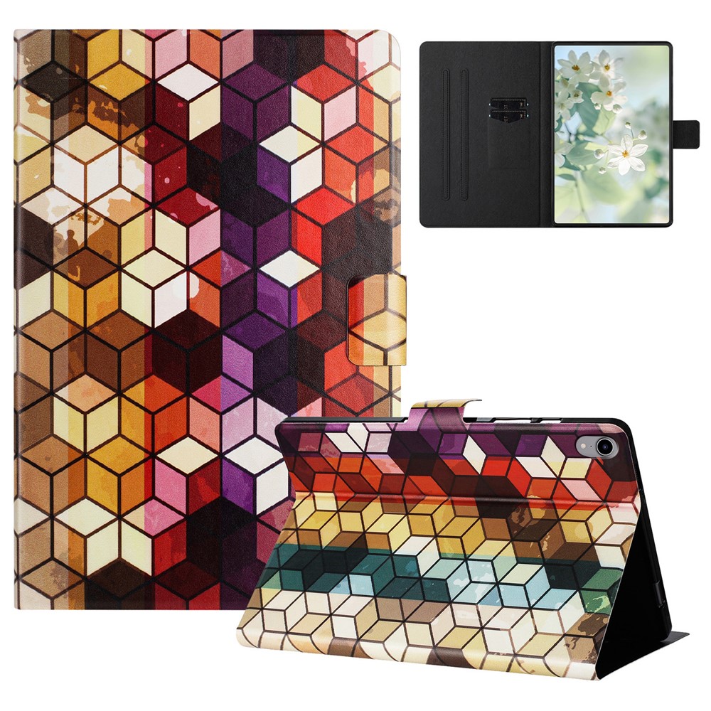 For iPad mini (2021) Case Pattern Printed Stand Litchi Texture Leather Tablet Cover with Card Slots - Block