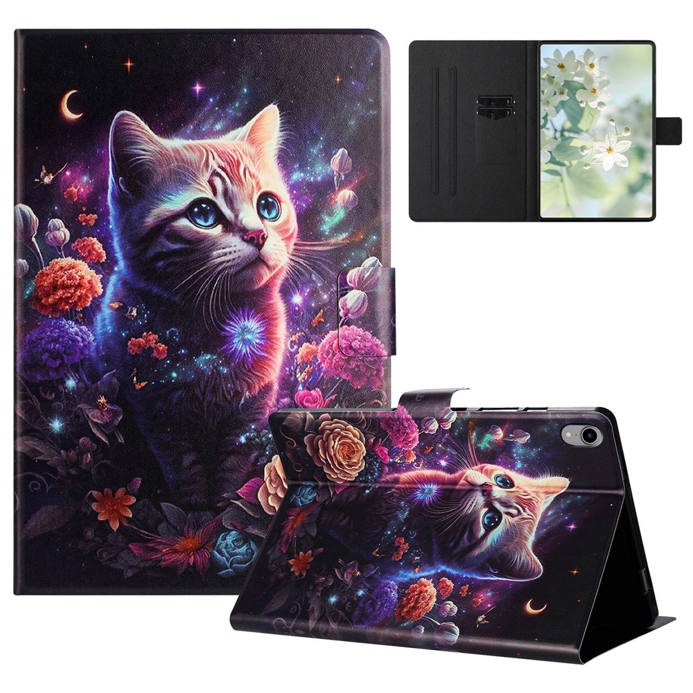 For iPad mini (2021) Case Pattern Printed Stand Litchi Texture Leather Tablet Cover with Card Slots - Cat