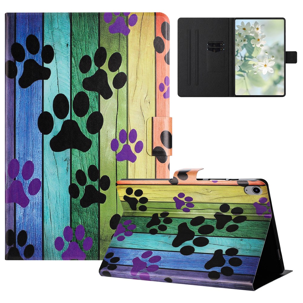 For iPad (2025) / 10.9 (2022) Case Pattern Printed Stand Litchi Texture Leather Tablet Cover with Card Slots - Cat Claw