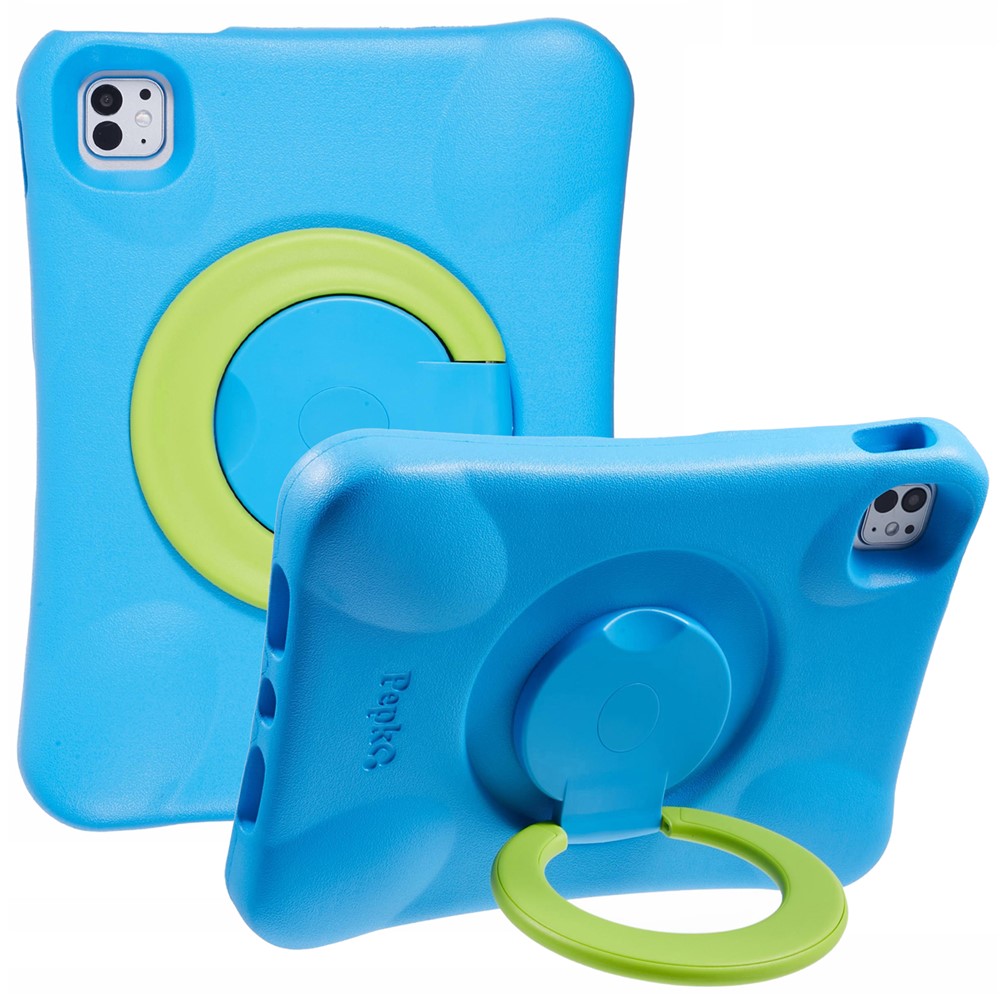 PEPKOO For iPad Pro 11 (2025) / 11 (2024) Shockproof Tablet Case 360-Degree Rotatable PC Kickstand EVA Protective Cover - Blue / Green