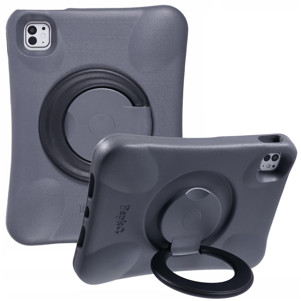 PEPKOO For iPad Pro 11 (2025) / 11 (2024) Shockproof Tablet Case 360-Degree Rotatable PC Kickstand EVA Protective Cover - Grey / Black
