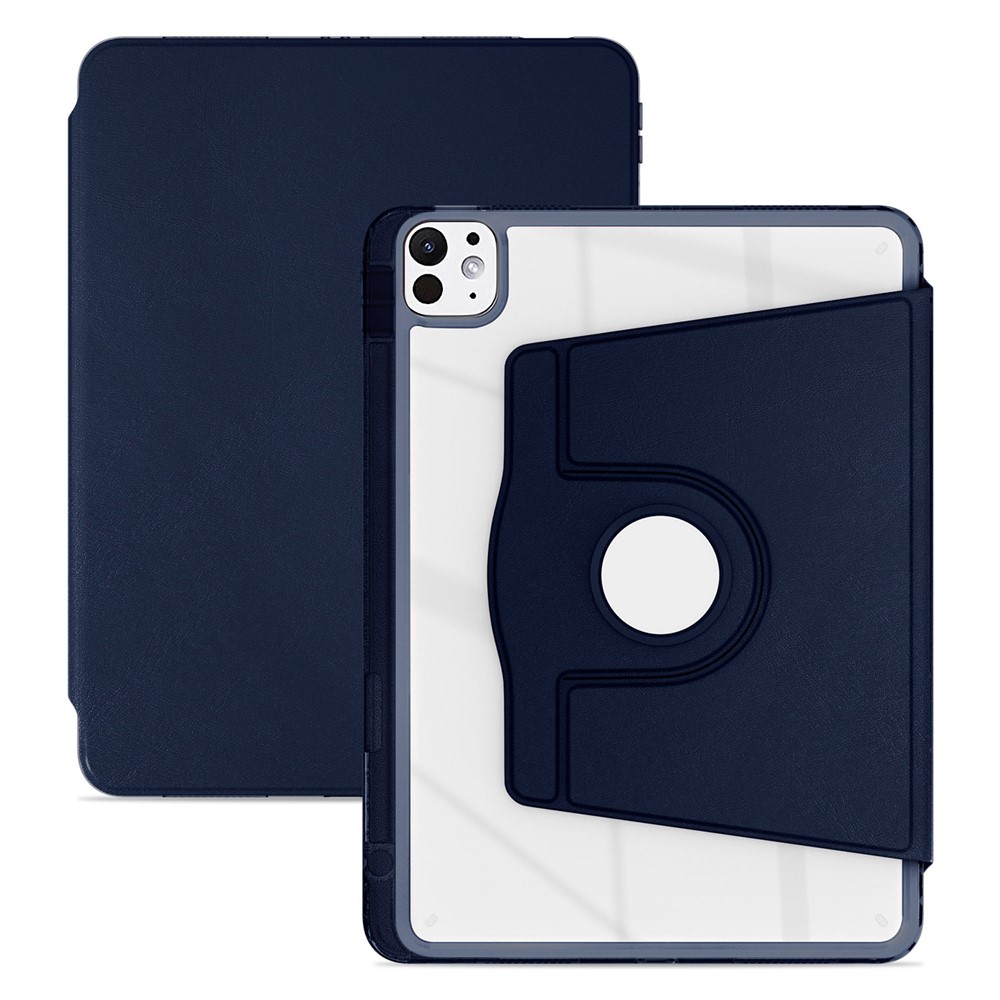 For iPad Pro 13 (2025) / 13 (2024) Case PU Leather+Acrylic+TPU Rotating Clear Tablet Cover Auto Wake  /  Sleep - Dark Blue