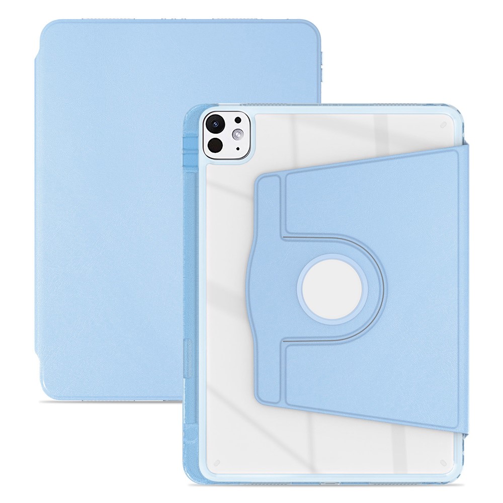 For iPad Pro 11 (2025) / 11 (2024) Case PU Leather+Acrylic+TPU Rotating Clear Tablet Cover Auto Wake  /  Sleep - Baby Blue