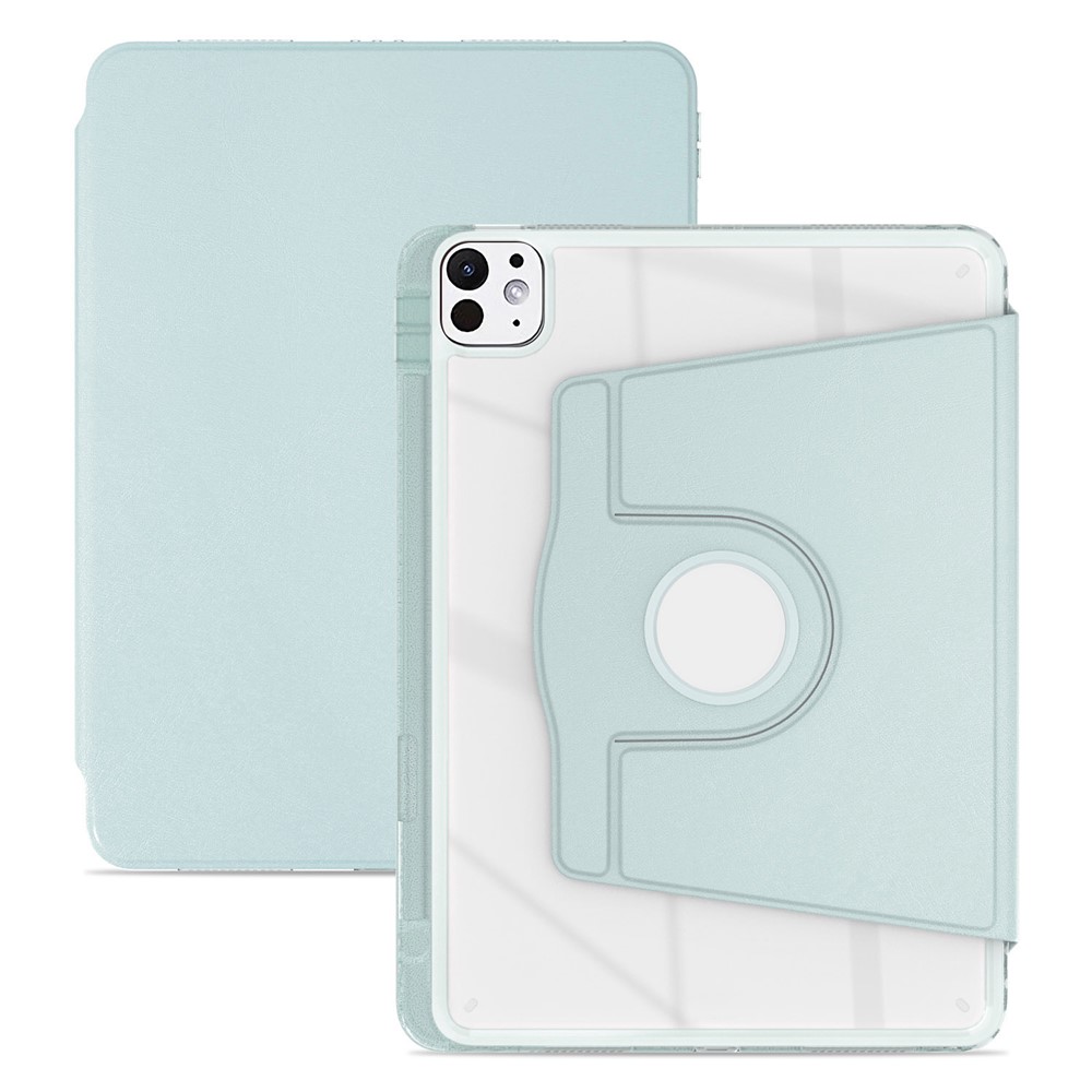 For iPad Pro 11 (2025) / 11 (2024) Case PU Leather+Acrylic+TPU Rotating Clear Tablet Cover Auto Wake  /  Sleep - Light Green