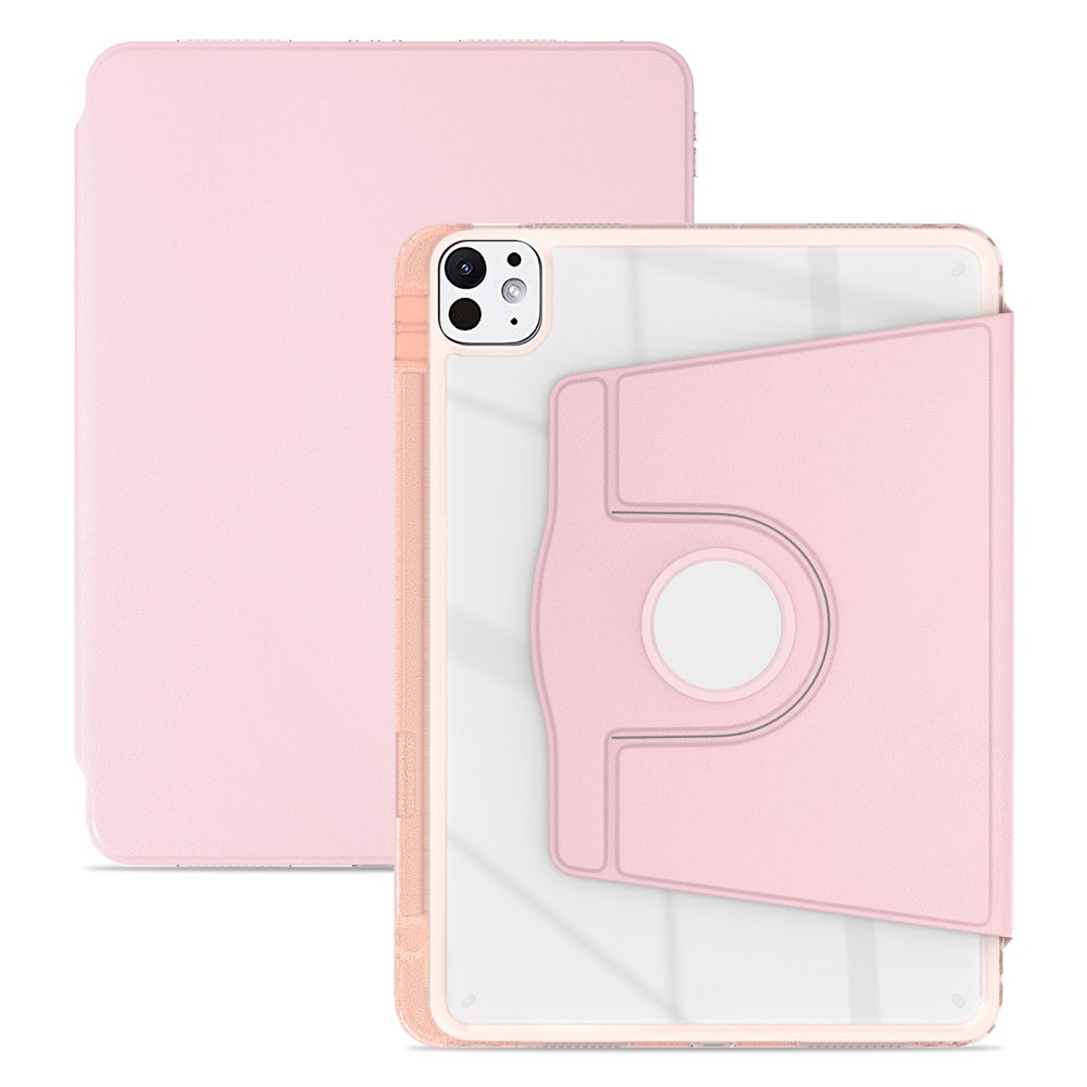 For iPad Pro 11 (2025) / 11 (2024) Case PU Leather+Acrylic+TPU Rotating Clear Tablet Cover Auto Wake  /  Sleep - Pink