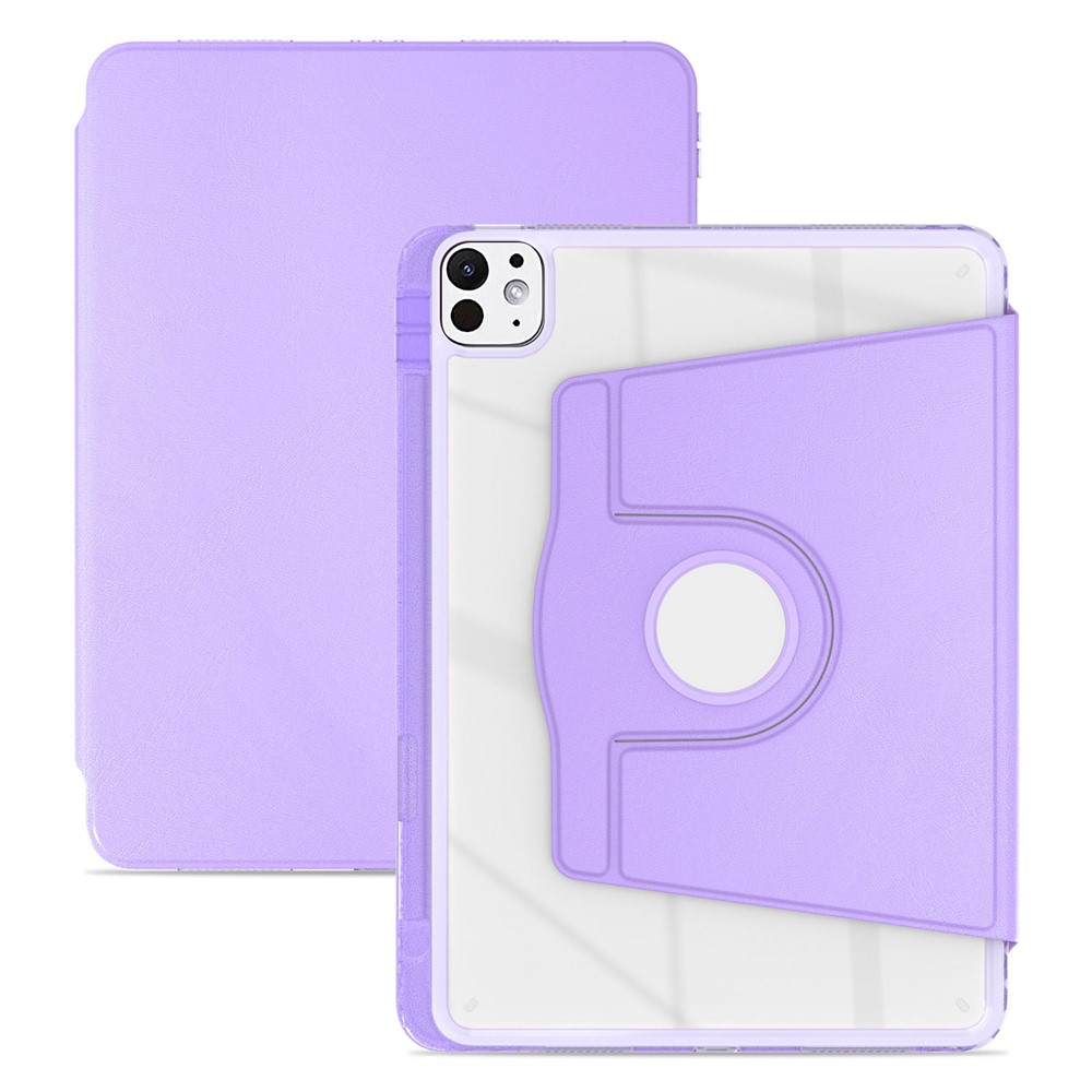 For iPad Pro 11 (2025) / 11 (2024) Case PU Leather+Acrylic+TPU Rotating Clear Tablet Cover Auto Wake  /  Sleep - Purple