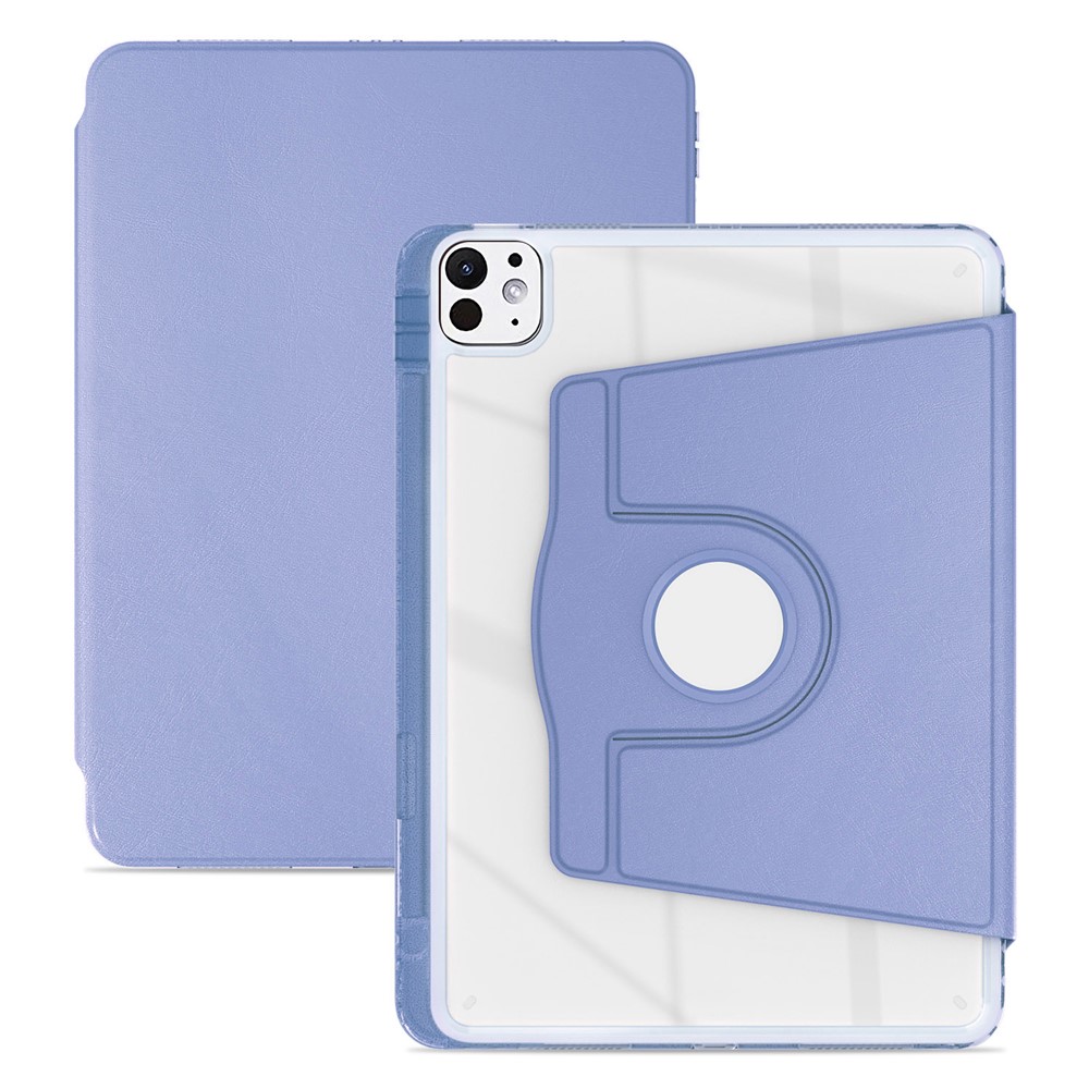 For iPad Pro 11 (2025) / 11 (2024) Case PU Leather+Acrylic+TPU Rotating Clear Tablet Cover Auto Wake  /  Sleep - Lavender Purple