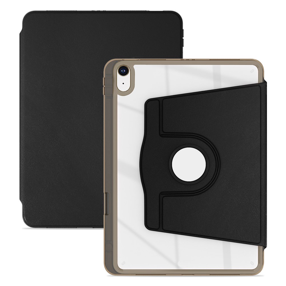For iPad (2025) / 10.9 (2022) Case PU Leather+Acrylic+TPU Rotating Clear Tablet Cover Auto Wake / Sleep - Black
