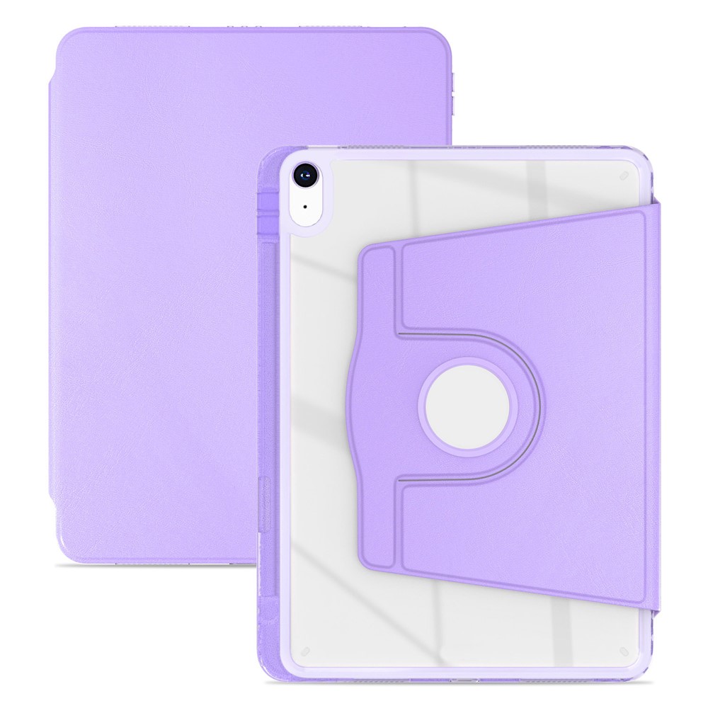 For iPad (2025) / 10.9 (2022) Case PU Leather+Acrylic+TPU Rotating Clear Tablet Cover Auto Wake / Sleep - Purple