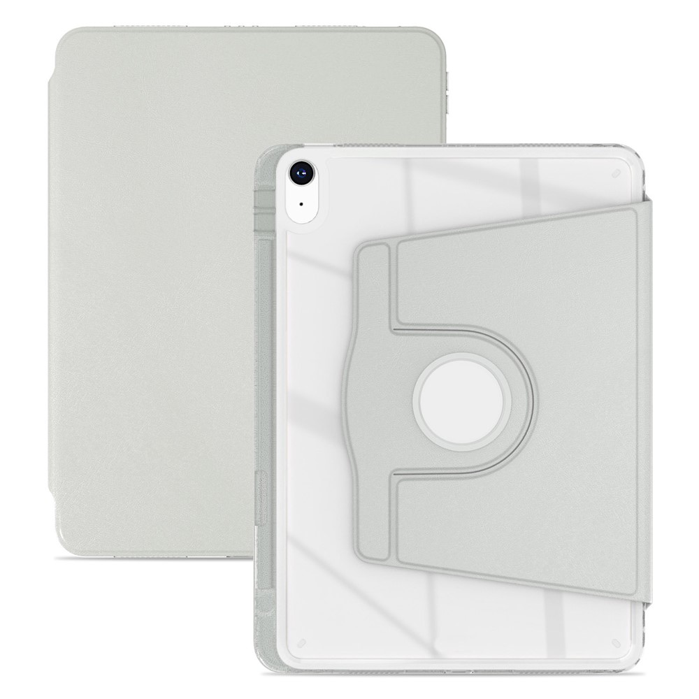 For iPad (2025) / 10.9 (2022) Case PU Leather+Acrylic+TPU Rotating Clear Tablet Cover Auto Wake / Sleep - Grey